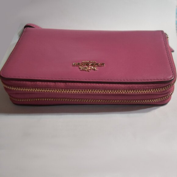 Coach Smooth Leather Double Zip Wallet Wristlet Pink Pre-owned - Picture 4 of 7